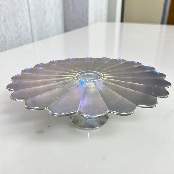 Vtg Carnival Glass cake stand - Iridescent Starburst/ Floral Design 12” X4” - Picture 2 of 6